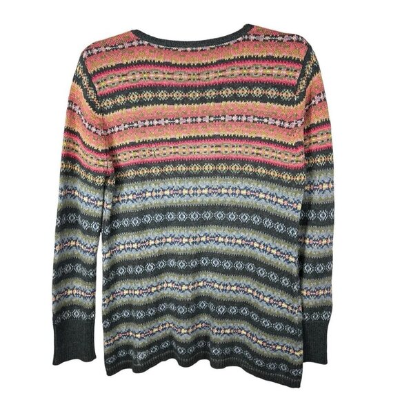 TALBOTS Womens Size S Fair Isle Crewneck Henley 1/4 Button Sweater Winter Hoiday - Picture 2 of 8